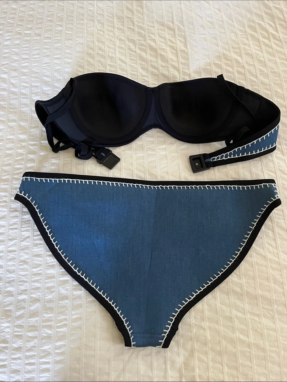 triangl swimwear Blue and White Crochet-Trim Bikini Set